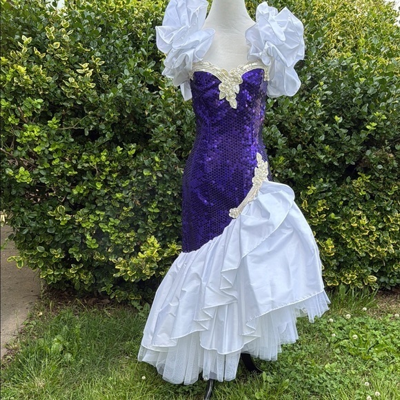 Vintage Dresses & Skirts - Loralie Vintage 80s 90s white taffeta with purple sequins gown size 8